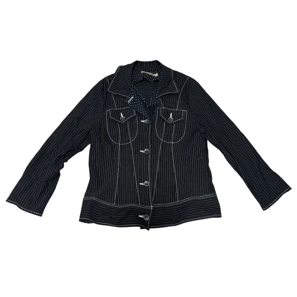 Y2K 90s Black‎ Button Up White Stitching Railroad Utility Stripes Western Grunge - Picture 9 of 11